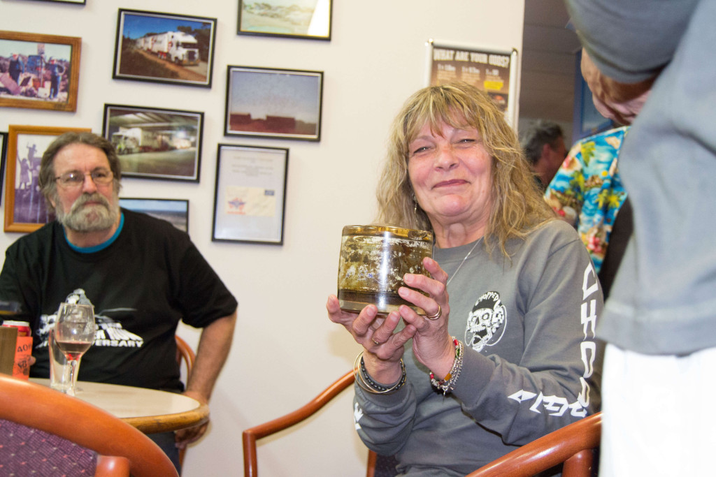 Lady holding Border Run pudding in August 2016